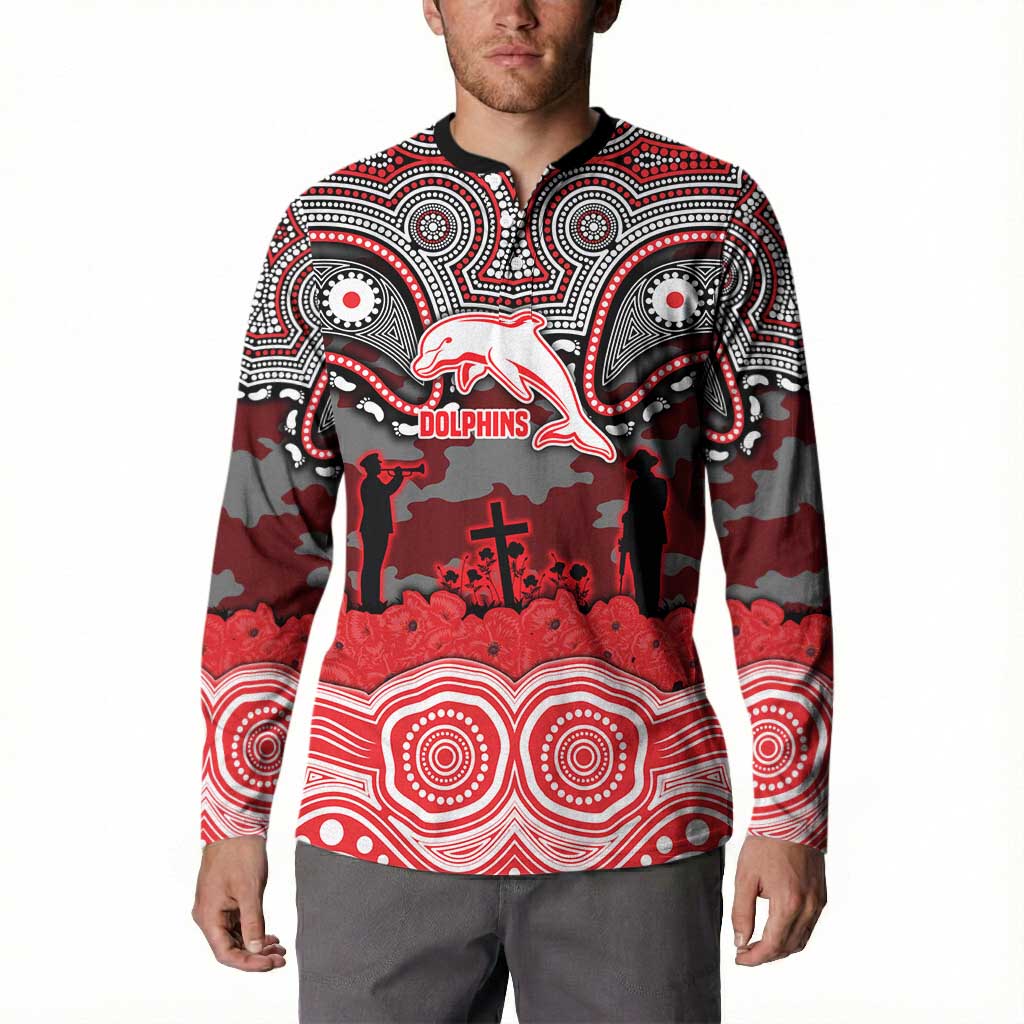 ANZAC Day Dolphins Button Sweatshirt Military Memorial Aboriginal Indigenous Art