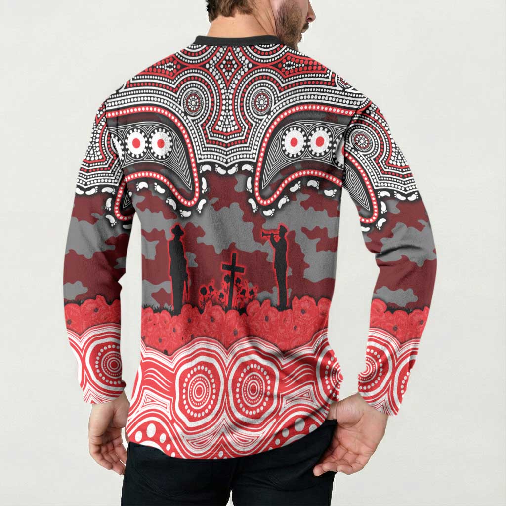 ANZAC Day Dolphins Button Sweatshirt Military Memorial Aboriginal Indigenous Art