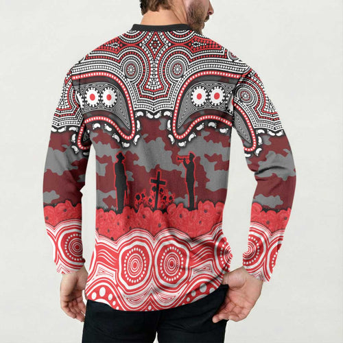 ANZAC Day Dolphins Button Sweatshirt Military Memorial Aboriginal Indigenous Art