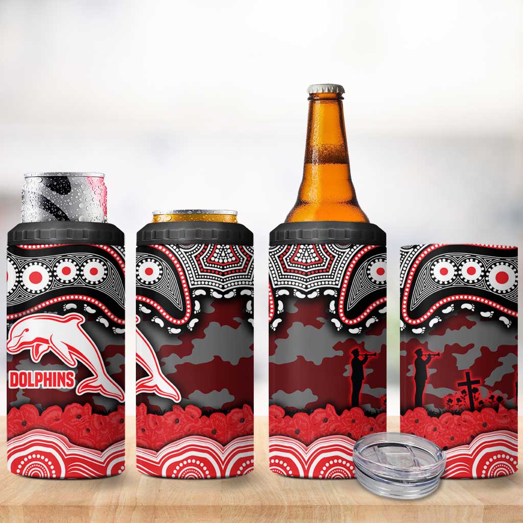 ANZAC Day Dolphins 4 in 1 Can Cooler Tumbler Military Memorial Aboriginal Indigenous Art