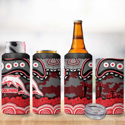 ANZAC Day Dolphins 4 in 1 Can Cooler Tumbler Military Memorial Aboriginal Indigenous Art