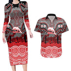 ANZAC Day Dolphins Couples Matching Long Sleeve Bodycon Dress and Hawaiian Shirt Military Memorial Aboriginal Indigenous Art