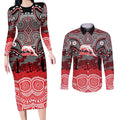 ANZAC Day Dolphins Couples Matching Long Sleeve Bodycon Dress and Long Sleeve Button Shirt Military Memorial Aboriginal Indigenous Art