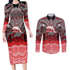 ANZAC Day Dolphins Couples Matching Long Sleeve Bodycon Dress and Long Sleeve Button Shirt Military Memorial Aboriginal Indigenous Art