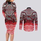 ANZAC Day Dolphins Couples Matching Long Sleeve Bodycon Dress and Long Sleeve Button Shirt Military Memorial Aboriginal Indigenous Art