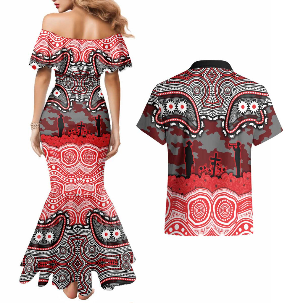 ANZAC Day Dolphins Couples Matching Mermaid Dress and Hawaiian Shirt Military Memorial Aboriginal Indigenous Art