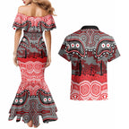 ANZAC Day Dolphins Couples Matching Mermaid Dress and Hawaiian Shirt Military Memorial Aboriginal Indigenous Art