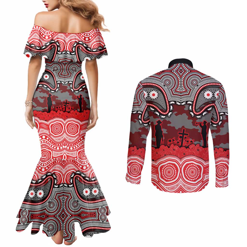 ANZAC Day Dolphins Couples Matching Mermaid Dress and Long Sleeve Button Shirt Military Memorial Aboriginal Indigenous Art