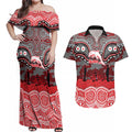 ANZAC Day Dolphins Couples Matching Off Shoulder Maxi Dress and Hawaiian Shirt Military Memorial Aboriginal Indigenous Art