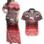 ANZAC Day Dolphins Couples Matching Off Shoulder Maxi Dress and Hawaiian Shirt Military Memorial Aboriginal Indigenous Art