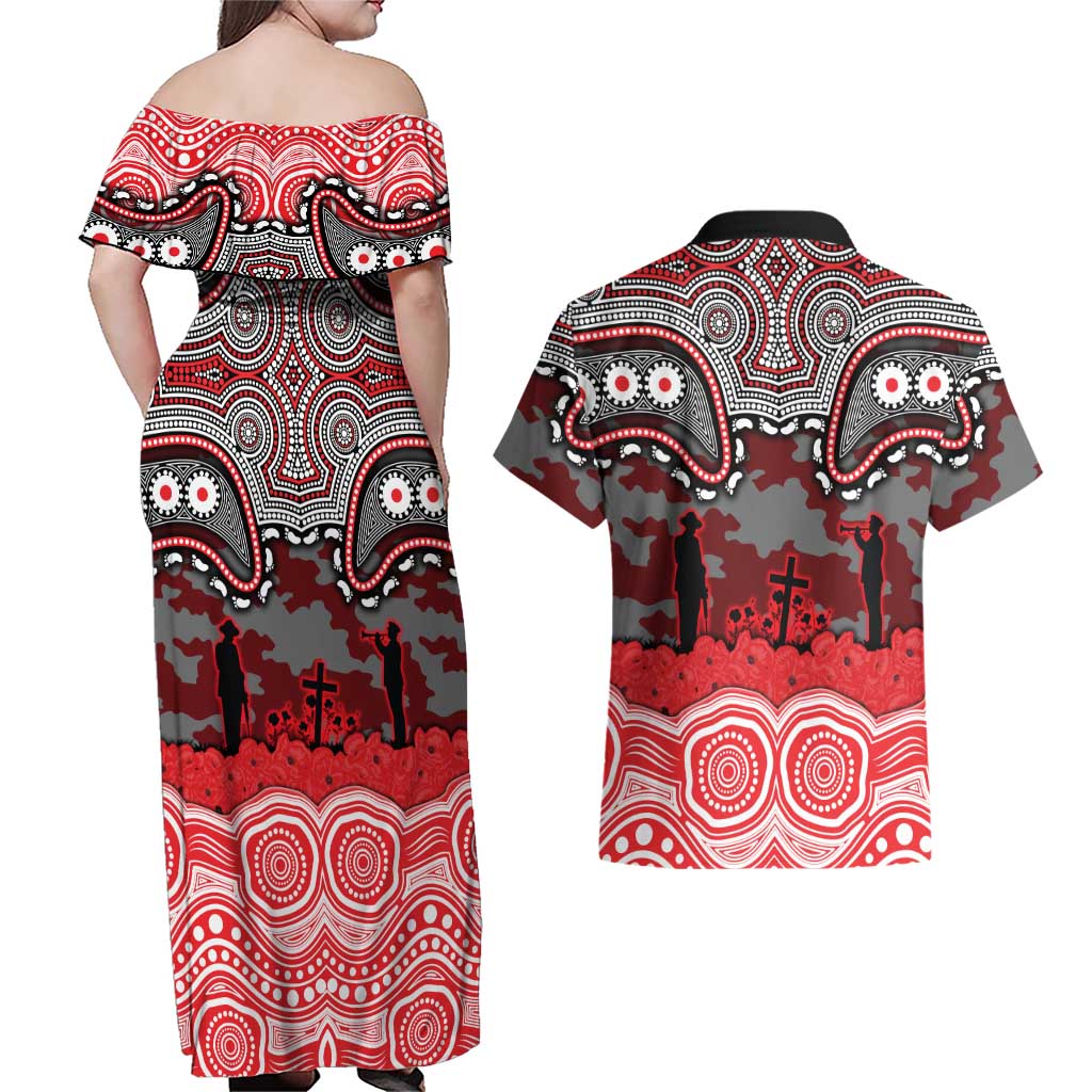 ANZAC Day Dolphins Couples Matching Off Shoulder Maxi Dress and Hawaiian Shirt Military Memorial Aboriginal Indigenous Art