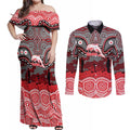 ANZAC Day Dolphins Couples Matching Off Shoulder Maxi Dress and Long Sleeve Button Shirt Military Memorial Aboriginal Indigenous Art