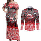 ANZAC Day Dolphins Couples Matching Off Shoulder Maxi Dress and Long Sleeve Button Shirt Military Memorial Aboriginal Indigenous Art