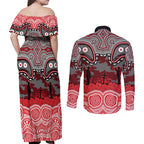 ANZAC Day Dolphins Couples Matching Off Shoulder Maxi Dress and Long Sleeve Button Shirt Military Memorial Aboriginal Indigenous Art