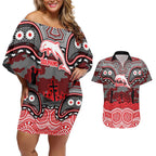 ANZAC Day Dolphins Couples Matching Off Shoulder Short Dress and Hawaiian Shirt Military Memorial Aboriginal Indigenous Art