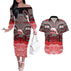 ANZAC Day Dolphins Couples Matching Off The Shoulder Long Sleeve Dress and Hawaiian Shirt Military Memorial Aboriginal Indigenous Art