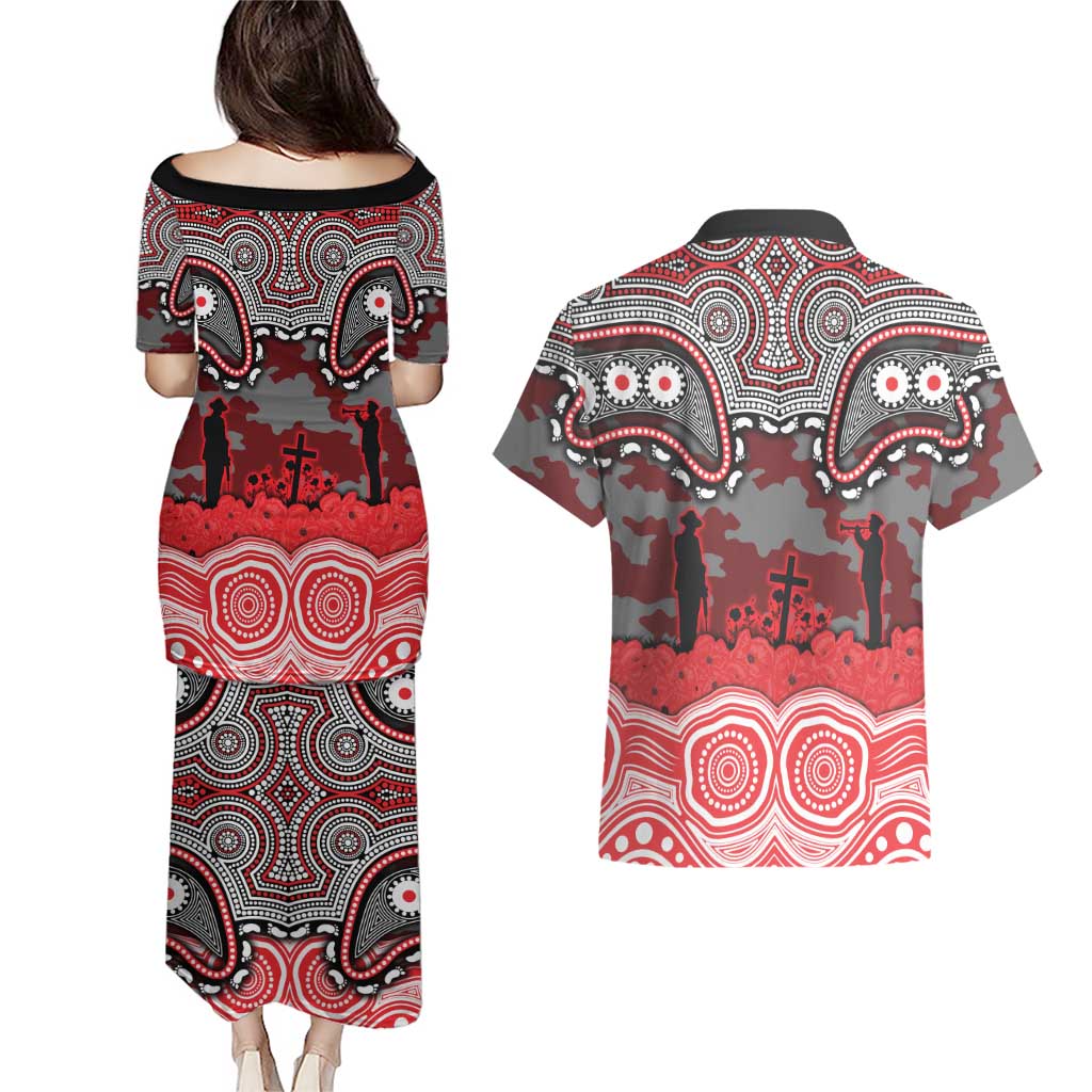 ANZAC Day Dolphins Couples Matching Puletasi and Hawaiian Shirt Military Memorial Aboriginal Indigenous Art