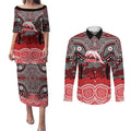 ANZAC Day Dolphins Couples Matching Puletasi and Long Sleeve Button Shirt Military Memorial Aboriginal Indigenous Art