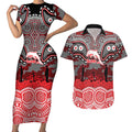 ANZAC Day Dolphins Couples Matching Short Sleeve Bodycon Dress and Hawaiian Shirt Military Memorial Aboriginal Indigenous Art