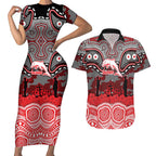 ANZAC Day Dolphins Couples Matching Short Sleeve Bodycon Dress and Hawaiian Shirt Military Memorial Aboriginal Indigenous Art