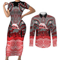 ANZAC Day Dolphins Couples Matching Short Sleeve Bodycon Dress and Long Sleeve Button Shirt Military Memorial Aboriginal Indigenous Art
