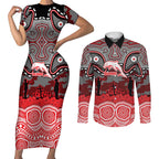 ANZAC Day Dolphins Couples Matching Short Sleeve Bodycon Dress and Long Sleeve Button Shirt Military Memorial Aboriginal Indigenous Art