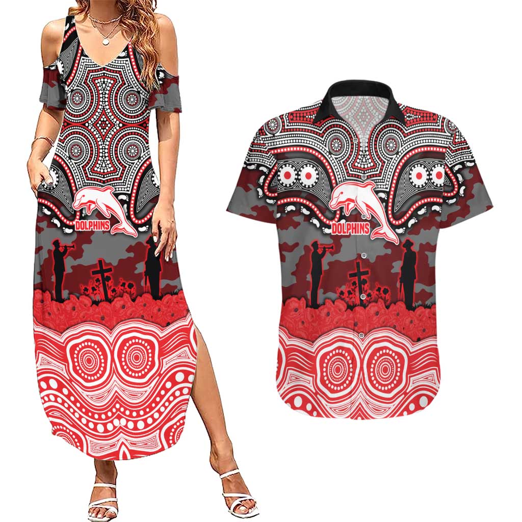 ANZAC Day Dolphins Couples Matching Summer Maxi Dress and Hawaiian Shirt Military Memorial Aboriginal Indigenous Art