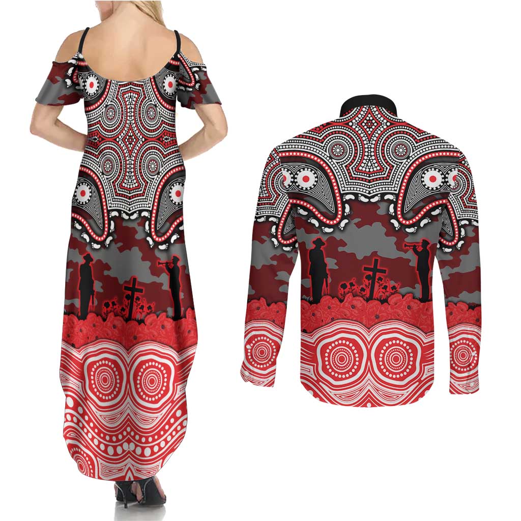 ANZAC Day Dolphins Couples Matching Summer Maxi Dress and Long Sleeve Button Shirt Military Memorial Aboriginal Indigenous Art