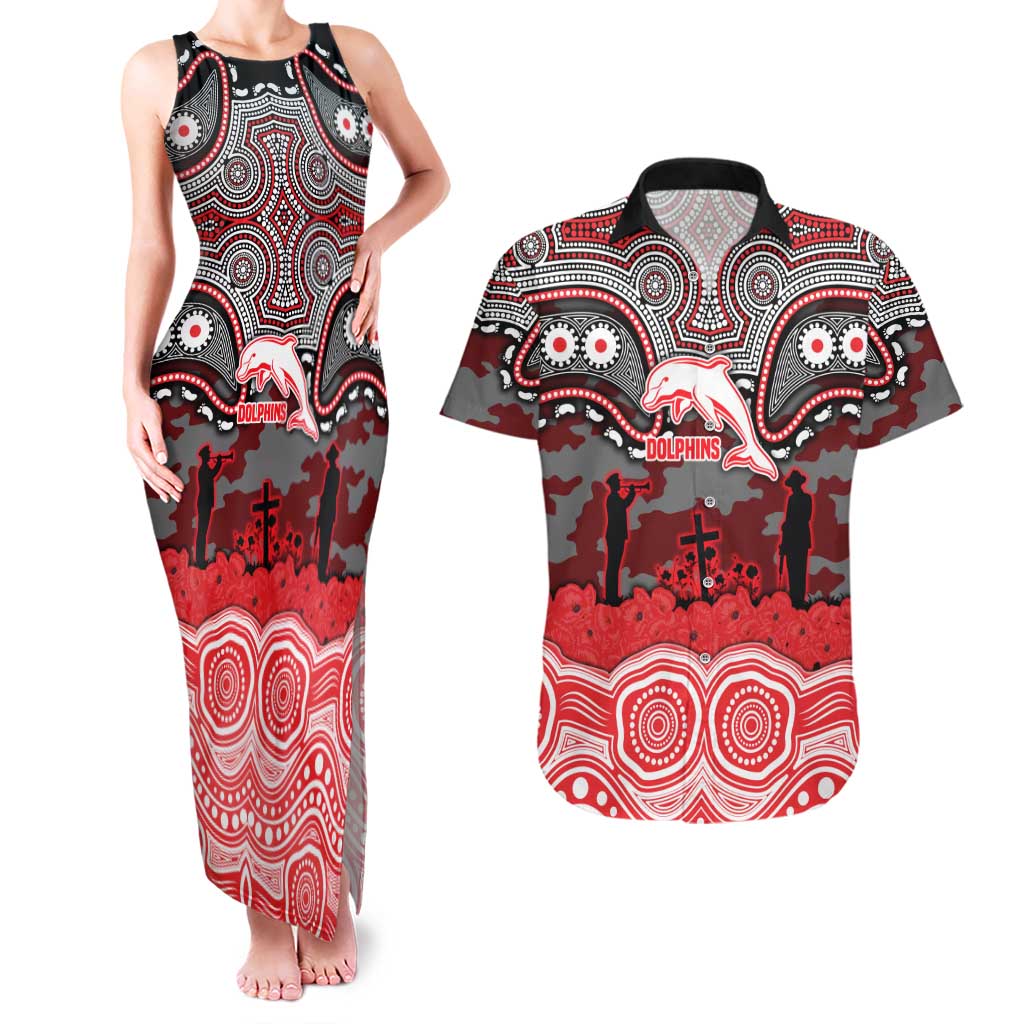 ANZAC Day Dolphins Couples Matching Tank Maxi Dress and Hawaiian Shirt Military Memorial Aboriginal Indigenous Art
