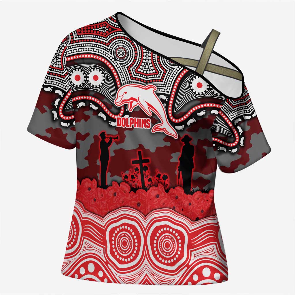 ANZAC Day Dolphins Cross Shoulder Shirt Military Memorial Aboriginal Indigenous Art