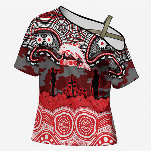 ANZAC Day Dolphins Cross Shoulder Shirt Military Memorial Aboriginal Indigenous Art