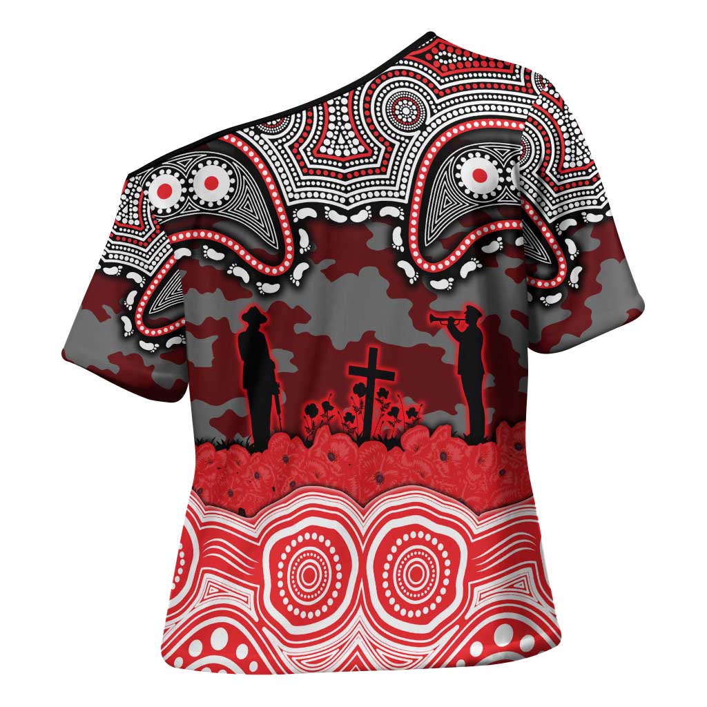 ANZAC Day Dolphins Cross Shoulder Shirt Military Memorial Aboriginal Indigenous Art