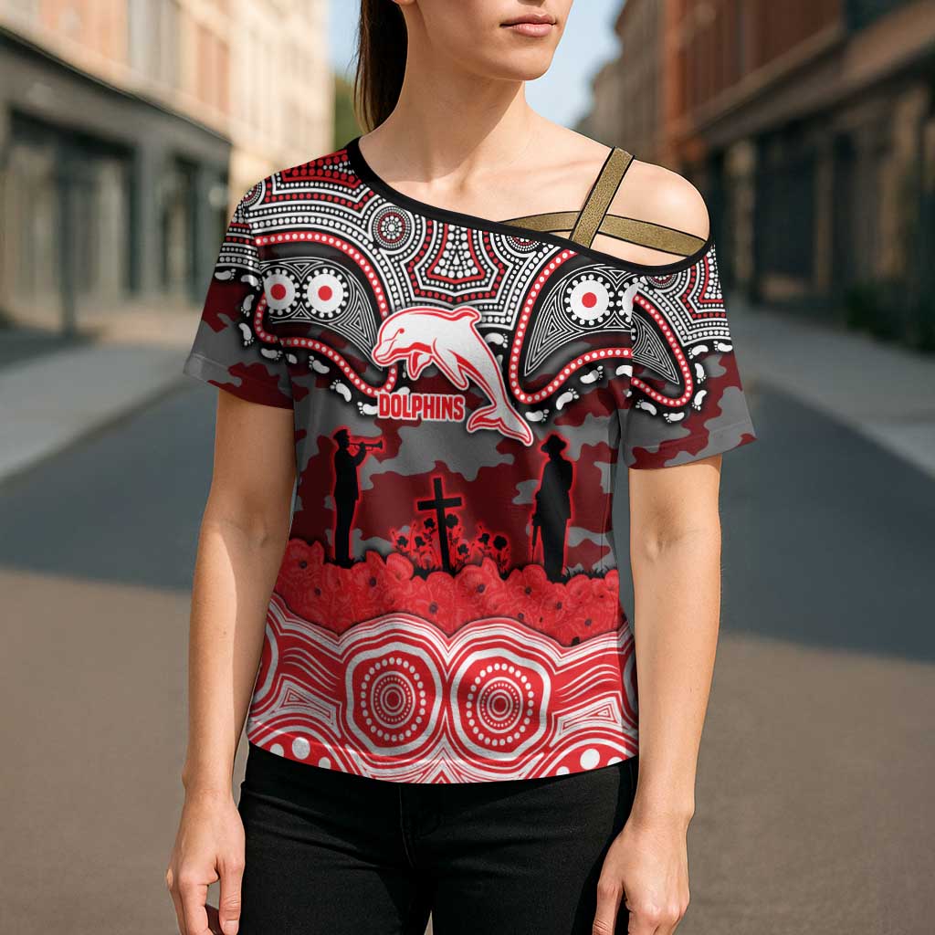ANZAC Day Dolphins Cross Shoulder Shirt Military Memorial Aboriginal Indigenous Art
