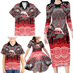 ANZAC Day Dolphins Family Matching Long Sleeve Bodycon Dress and Hawaiian Shirt Military Memorial Aboriginal Indigenous Art