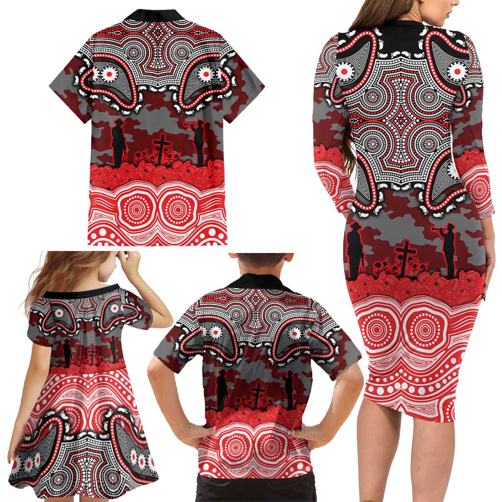 ANZAC Day Dolphins Family Matching Long Sleeve Bodycon Dress and Hawaiian Shirt Military Memorial Aboriginal Indigenous Art
