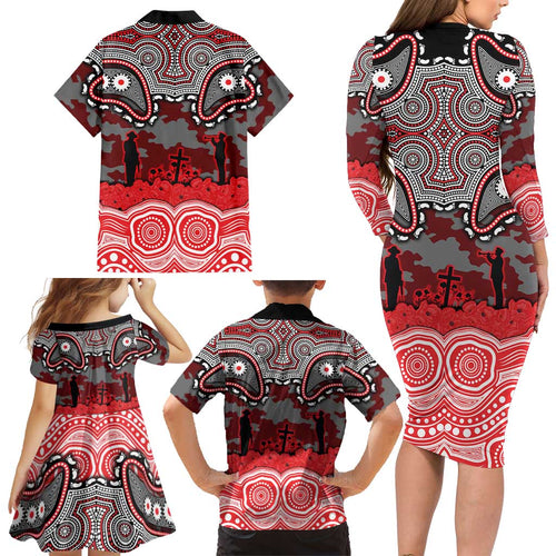 ANZAC Day Dolphins Family Matching Long Sleeve Bodycon Dress and Hawaiian Shirt Military Memorial Aboriginal Indigenous Art