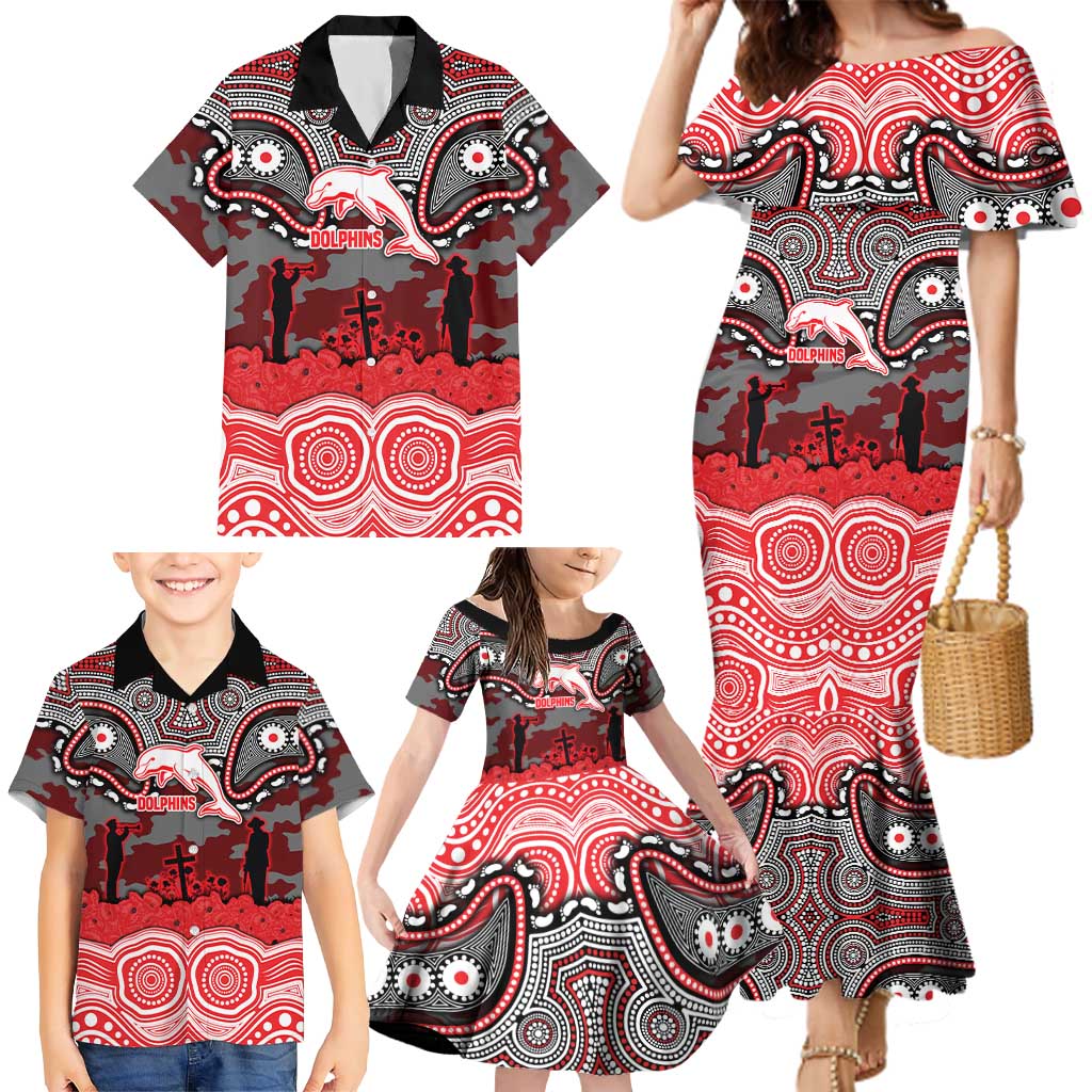 ANZAC Day Dolphins Family Matching Mermaid Dress and Hawaiian Shirt Military Memorial Aboriginal Indigenous Art