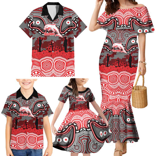 ANZAC Day Dolphins Family Matching Mermaid Dress and Hawaiian Shirt Military Memorial Aboriginal Indigenous Art