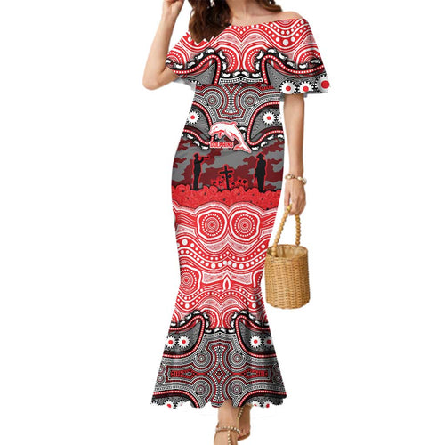 ANZAC Day Dolphins Family Matching Mermaid Dress and Hawaiian Shirt Military Memorial Aboriginal Indigenous Art
