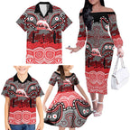 ANZAC Day Dolphins Family Matching Off The Shoulder Long Sleeve Dress and Hawaiian Shirt Military Memorial Aboriginal Indigenous Art