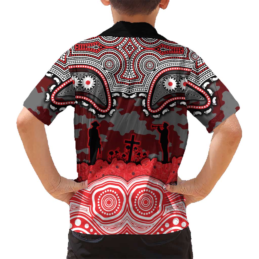 ANZAC Day Dolphins Family Matching Off The Shoulder Long Sleeve Dress and Hawaiian Shirt Military Memorial Aboriginal Indigenous Art