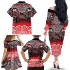 ANZAC Day Dolphins Family Matching Off The Shoulder Long Sleeve Dress and Hawaiian Shirt Military Memorial Aboriginal Indigenous Art