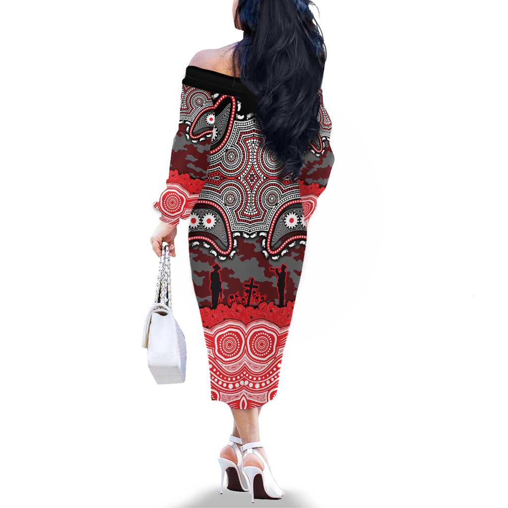 ANZAC Day Dolphins Family Matching Off The Shoulder Long Sleeve Dress and Hawaiian Shirt Military Memorial Aboriginal Indigenous Art
