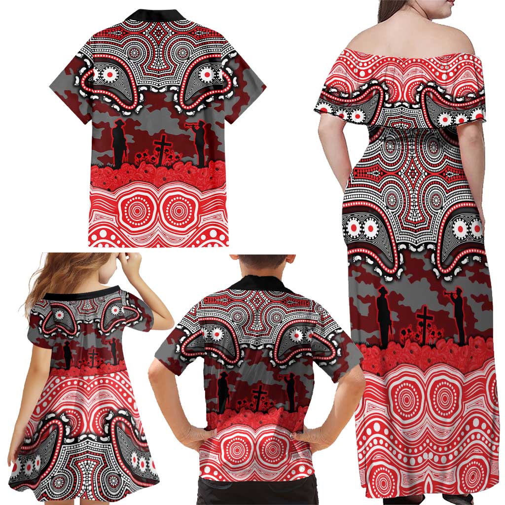 ANZAC Day Dolphins Family Matching Off Shoulder Maxi Dress and Hawaiian Shirt Military Memorial Aboriginal Indigenous Art