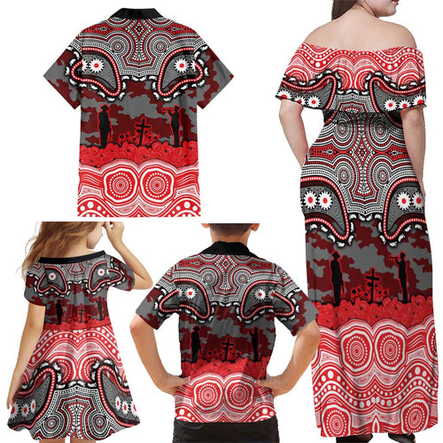 ANZAC Day Dolphins Family Matching Off Shoulder Maxi Dress and Hawaiian Shirt Military Memorial Aboriginal Indigenous Art