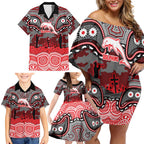 ANZAC Day Dolphins Family Matching Off Shoulder Short Dress and Hawaiian Shirt Military Memorial Aboriginal Indigenous Art