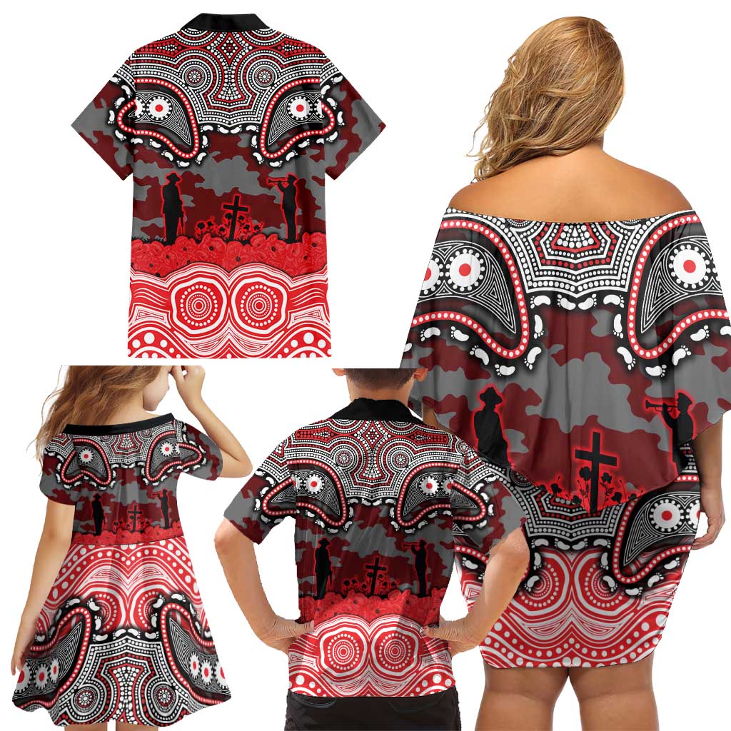 ANZAC Day Dolphins Family Matching Off Shoulder Short Dress and Hawaiian Shirt Military Memorial Aboriginal Indigenous Art