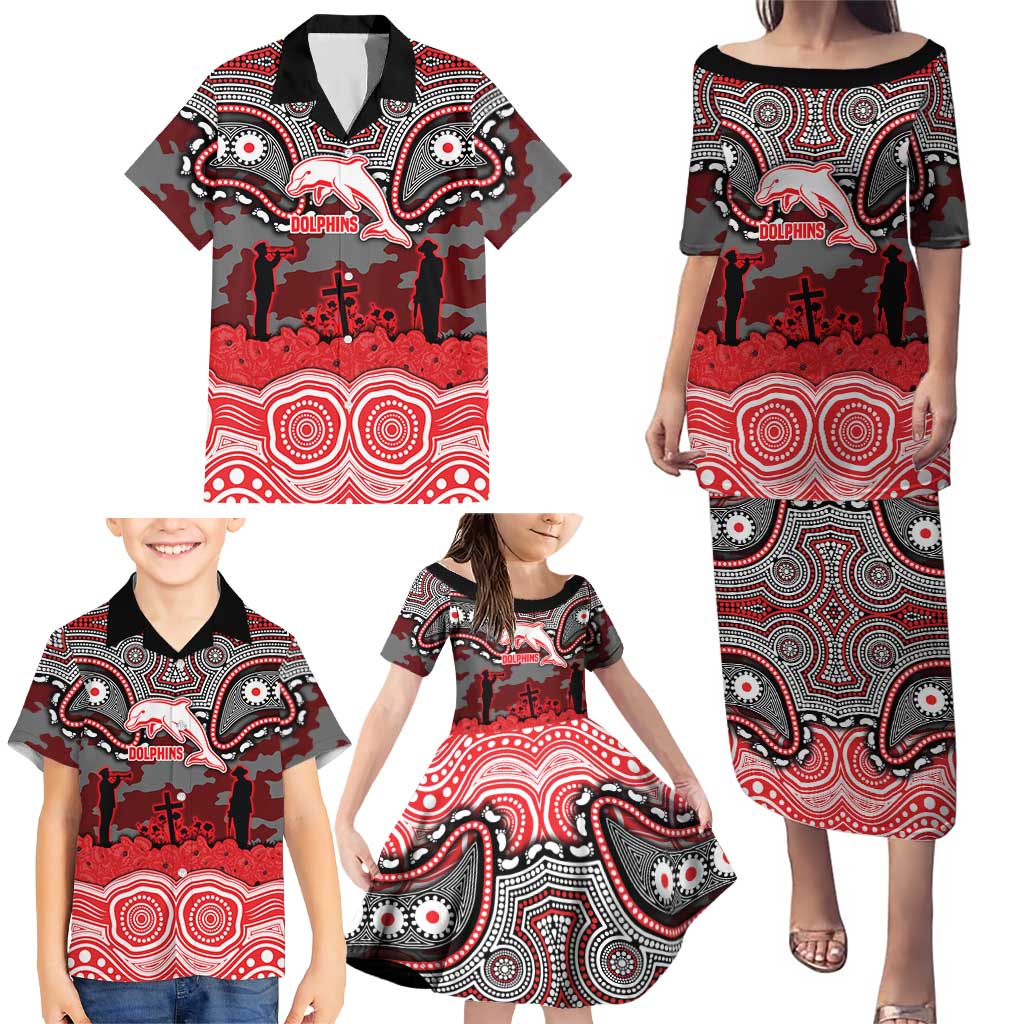 ANZAC Day Dolphins Family Matching Puletasi and Hawaiian Shirt Military Memorial Aboriginal Indigenous Art
