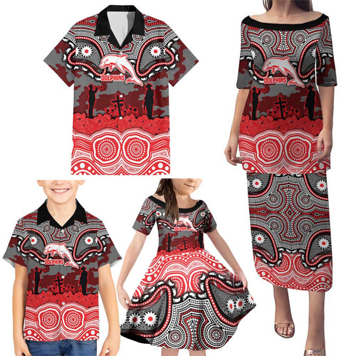 ANZAC Day Dolphins Family Matching Puletasi and Hawaiian Shirt Military Memorial Aboriginal Indigenous Art