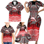 ANZAC Day Dolphins Family Matching Short Sleeve Bodycon Dress and Hawaiian Shirt Military Memorial Aboriginal Indigenous Art